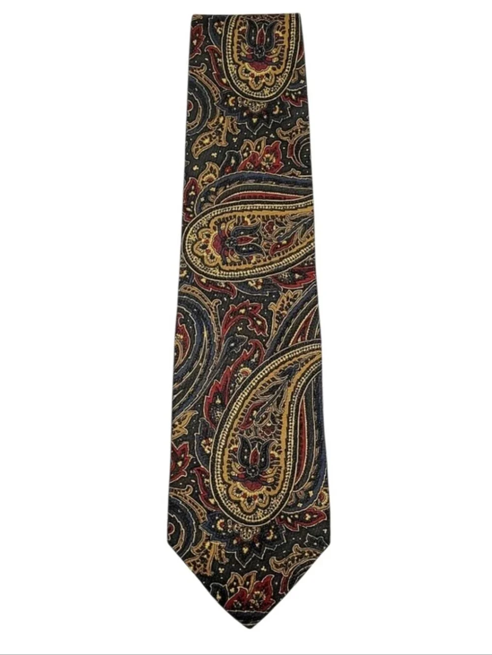 Vintage Abercrombie & Fitch Classic Paisley Silk Tie with Gold & Red Accents